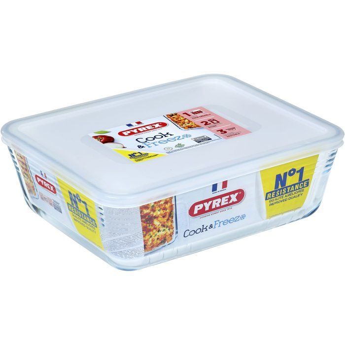 PYREX - 244P000 / 7043 - Rectangular dish with lid - 27cm * 22 cm - Pyrex Cook & Freeze