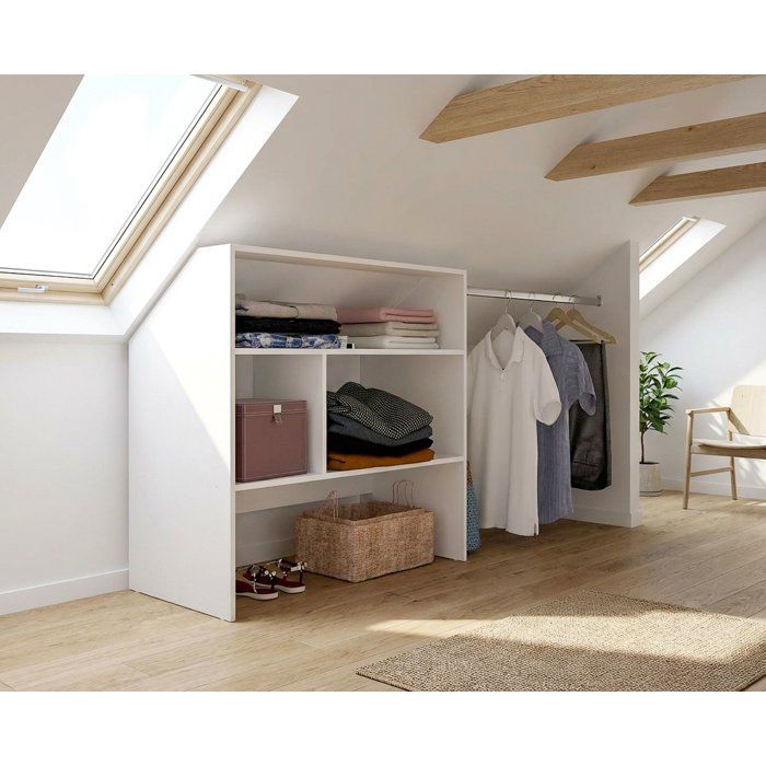 ARTIC EKIPA attic dressing kit - White melamine decor - 1 wardrobe - L197 x D50 x H94 cm