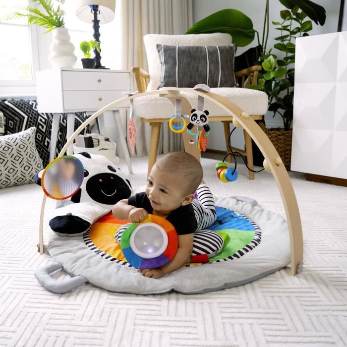 BABY EINSTEIN Zen's Activity Milestones play mat with wooden bar, multisensory toys, from birth