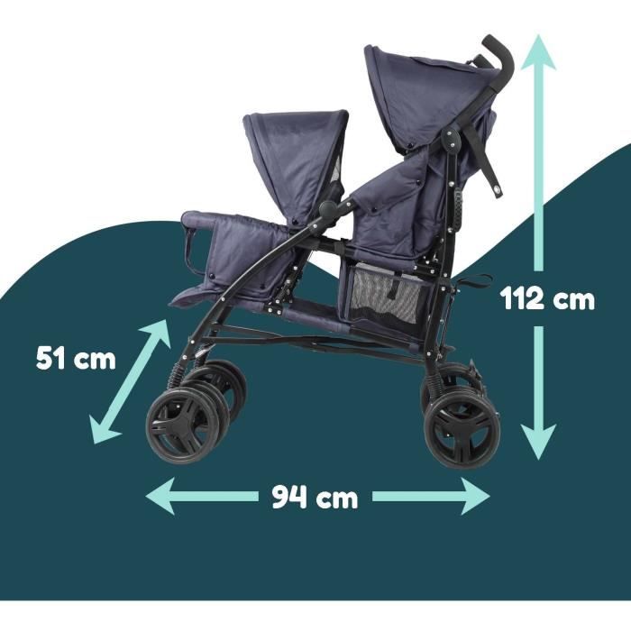 BAMBISOL double cane stroller - 6-36 months for the front seat (max 15 kg) and 0-36 months (max 15 kg) for the rear seat