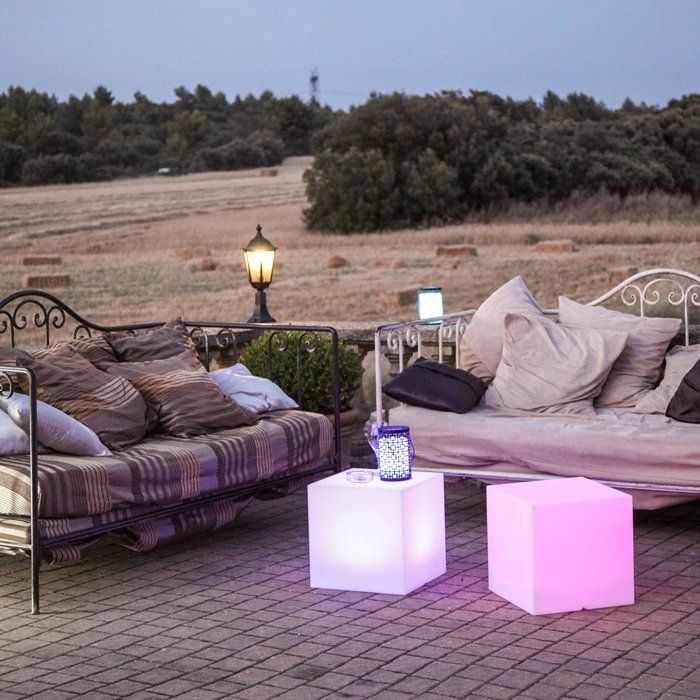 LUMISKY - Luminous cube stool wireless LED - multicolored dimmable CARRY - 40cm with remote control and induction base