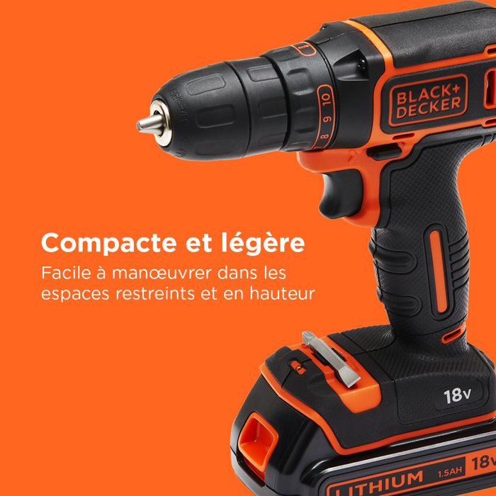 BLACK & DECKER BDCDC18BAFC - Drill-driver - Li Ion 2x18 V battery + 80 accessories - Orange