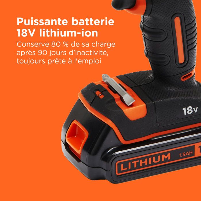 BLACK & DECKER BDCDC18BAFC - Drill-driver - Li Ion 2x18 V battery + 80 accessories - Orange