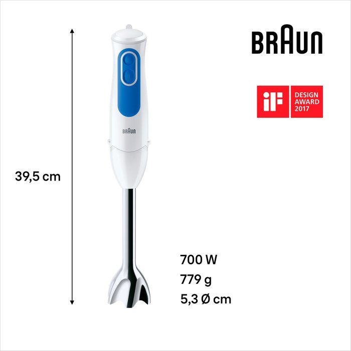 BRAUN MQ3000WH Smoothie Plus Plunge Mixer - White and Blue