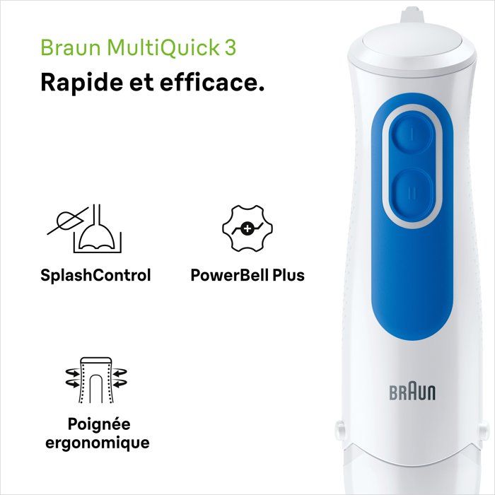 BRAUN MQ3000WH Smoothie Plus Plunge Mixer - White and Blue