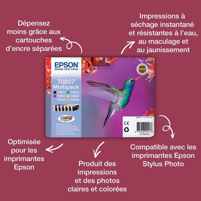 Epson T0807 Colibri Multipack Color Ink Cartridges