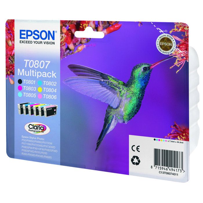 Epson T0807 Colibri Multipack Color Ink Cartridges