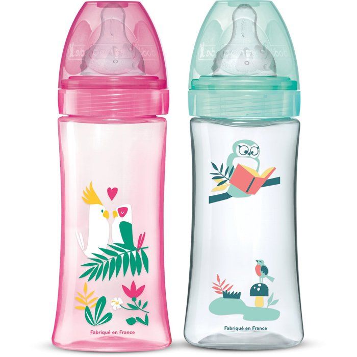 DODIE Lot of 2 anti-colic bottles Initiation + - 330ml - ROSE DANCER - round teats 3 speeds flow 3