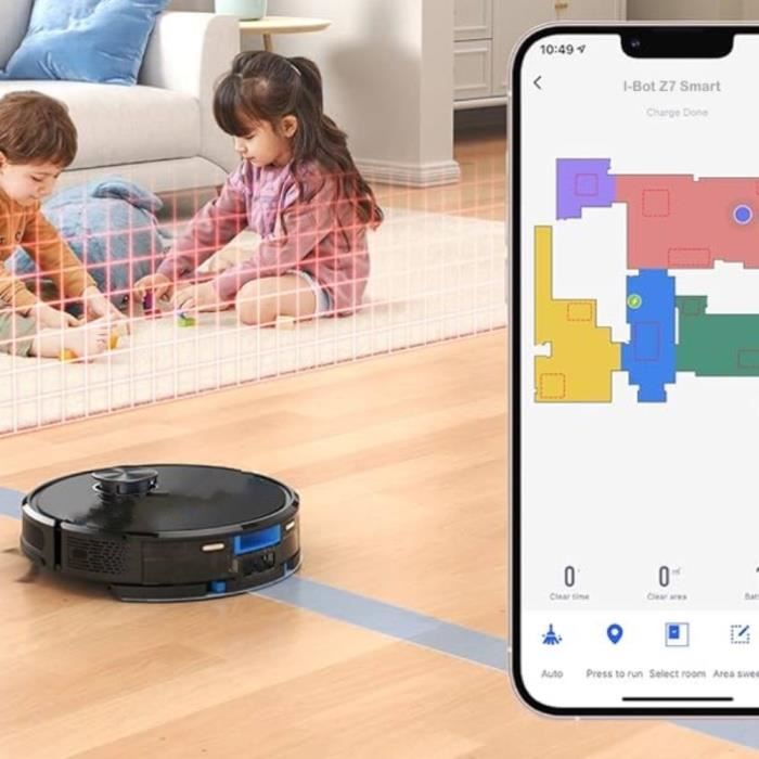 Connected Robot Vacuum Cleaner with suction base EZICLEAN I-Bot Z7 Smart - 240 min - 3Kpa - 300m² - 3L