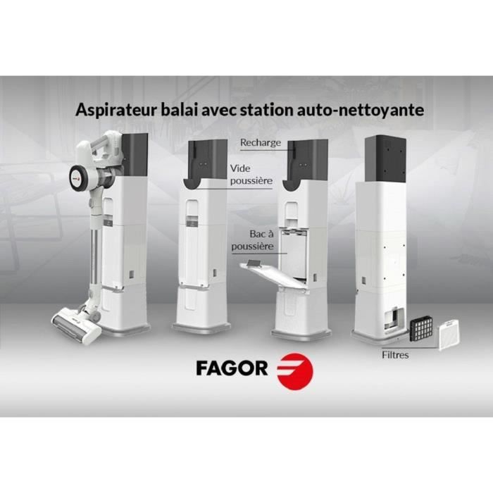 in 1 cordless broom vacuum cleaner - FAGOR FG6415 - 300W - With self-cleaning base - Flexible tube - 3 speeds - Autonomy 60 min
