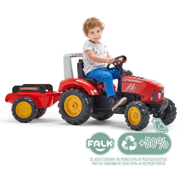 FALK - Supercharger red pedal tractor with opening hood and trailer included