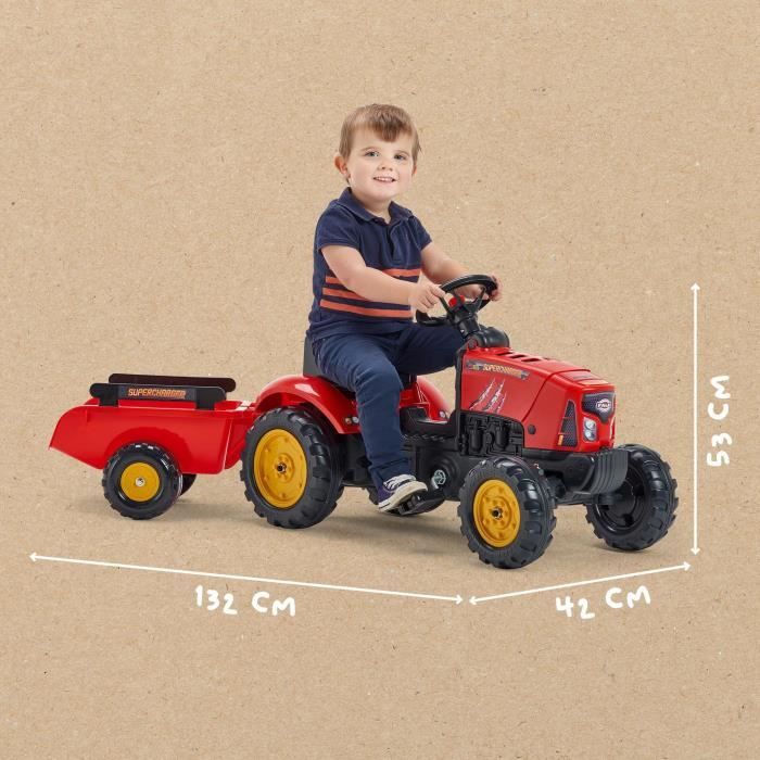 FALK - Supercharger red pedal tractor with opening hood and trailer