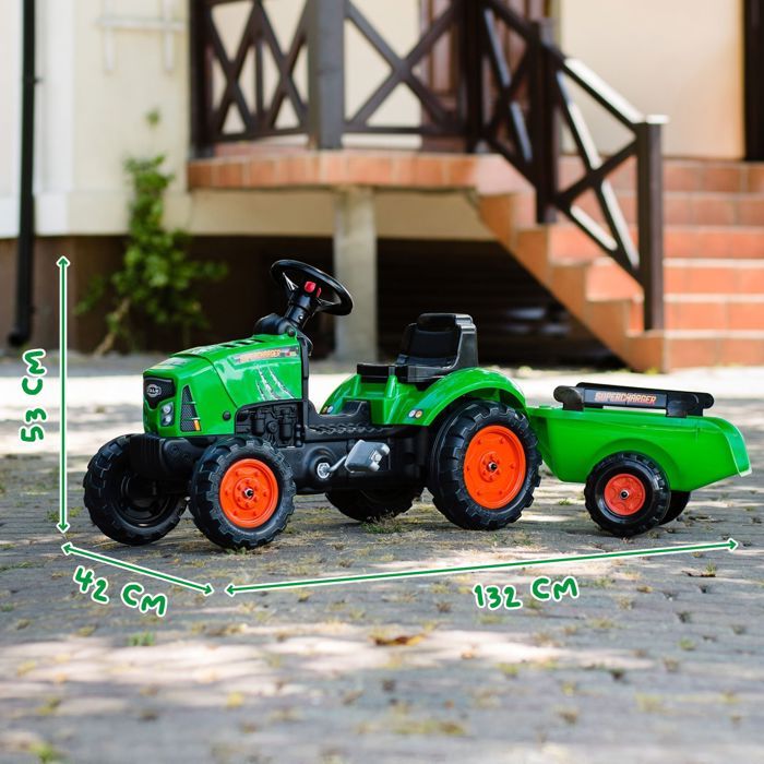 FALK - Supercharger red pedal tractor with opening hood and trailer