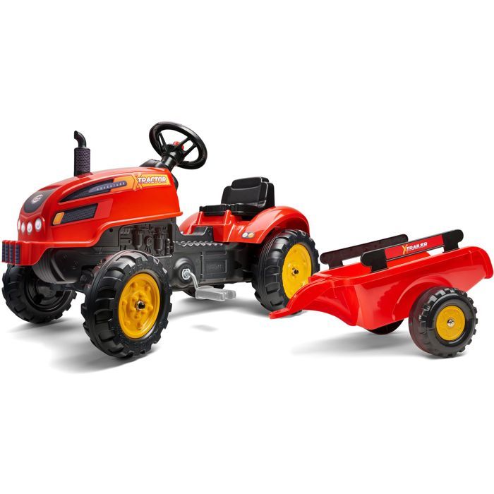 FALK - 2046AB - Red X Tractor pedal tractor with opening hood and trailer included