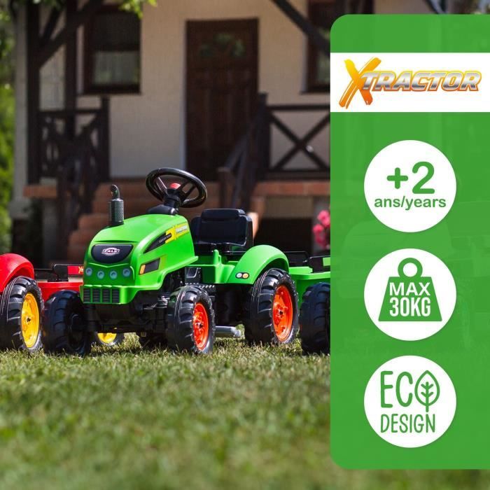 FALK - X Tractor Green Pedal Tractor w / Hood and Trailer Included