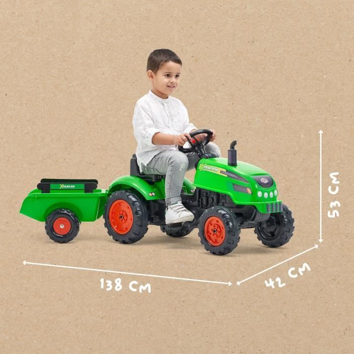 FALK - X Tractor Green Pedal Tractor w / Hood and Trailer Included