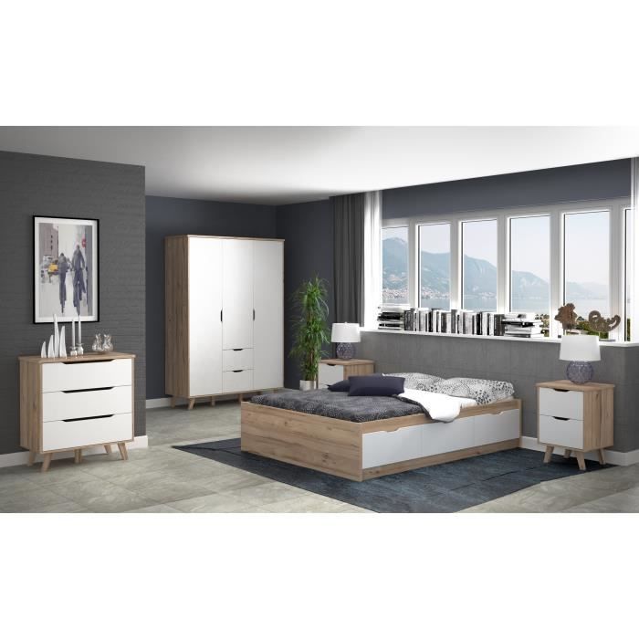 FINLAND VANKKA Scandinavian chest of drawers in oak and matt white + legs in solid wood - L 80 cm