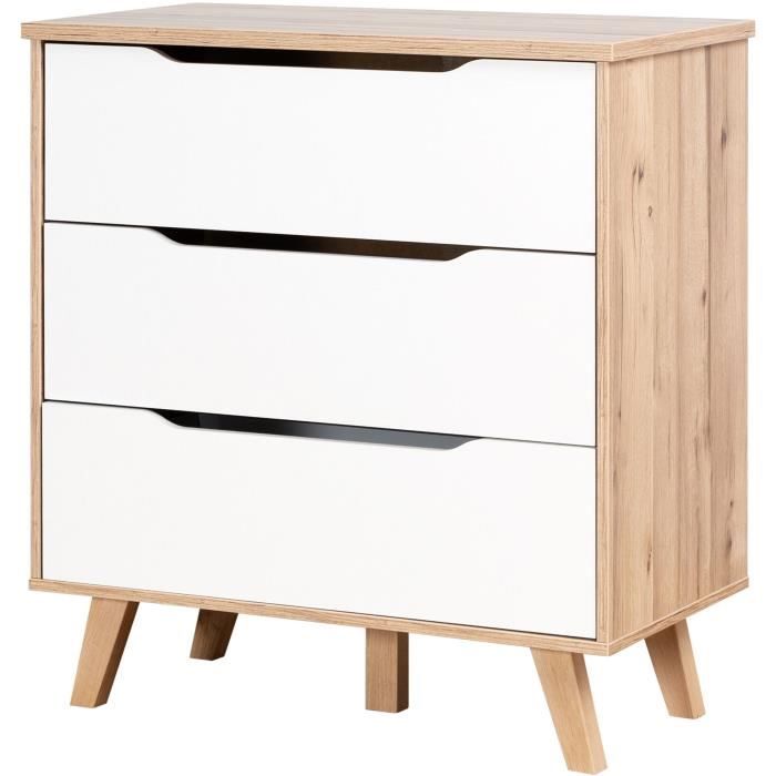 FINLAND VANKKA Scandinavian chest of drawers in oak and matt white + legs in solid wood - L 80 cm