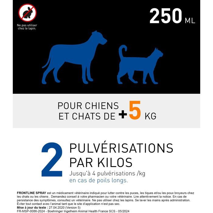 FRONTLINE Spray - Anti-flea and anti-tick for dogs and cats - 250 ml