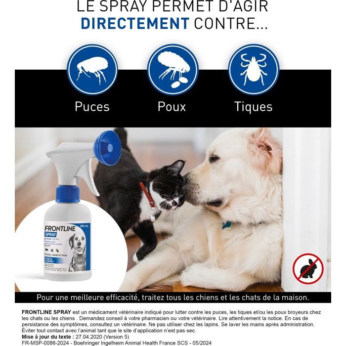 FRONTLINE Spray - Anti-flea and anti-tick for dogs and cats - 250 ml