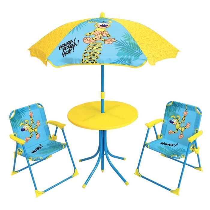 MARSUPILAMI Garden furniture for children including 1 table, 2 folding chairs and 1 parasol