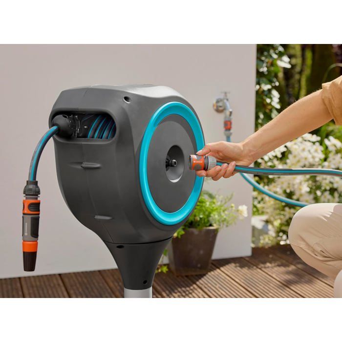 Automatic hose reel for terrace - GARDENA - RollUp S - Blue - Length 15 m - Hose 13 mm