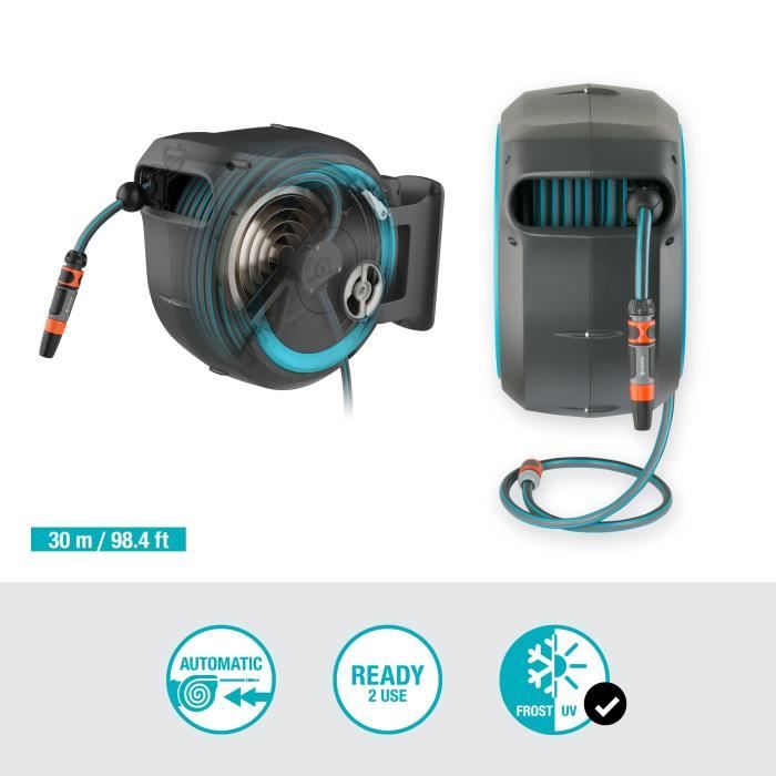 GARDENA Wall-mounted automatic hose reel RollUp L 30 m with white border