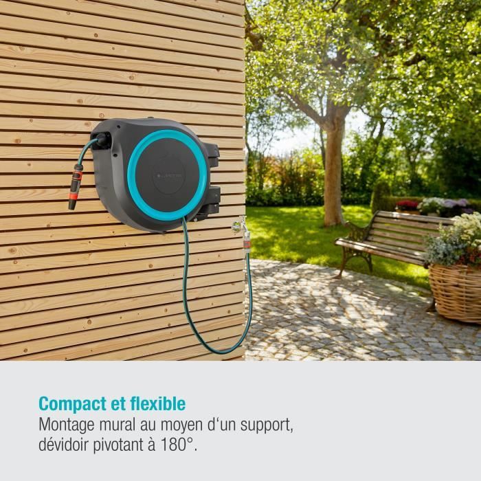 GARDENA Wall-mounted automatic hose reel RollUp L 30 m with white border