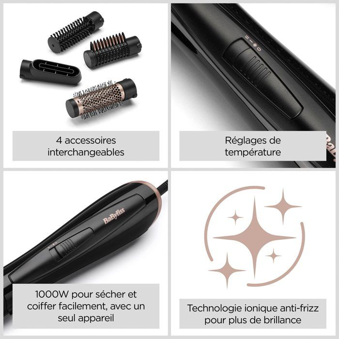 BABYLISS PERFECT FINISH AS126E - Blower brush 1000W - 2 temperatures + Fresh air - Ionic function - Brush volume 38mm