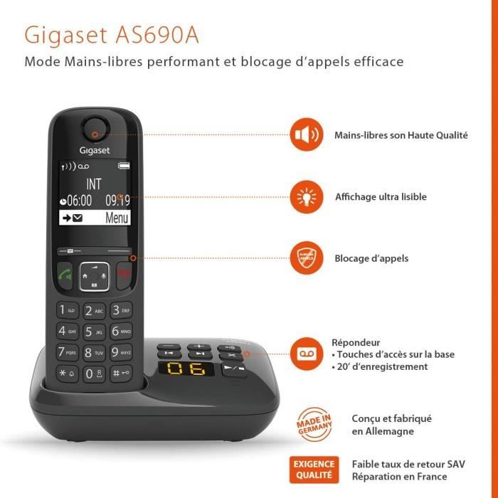 GIGASET Landline Phone AS690 A Quattro Black