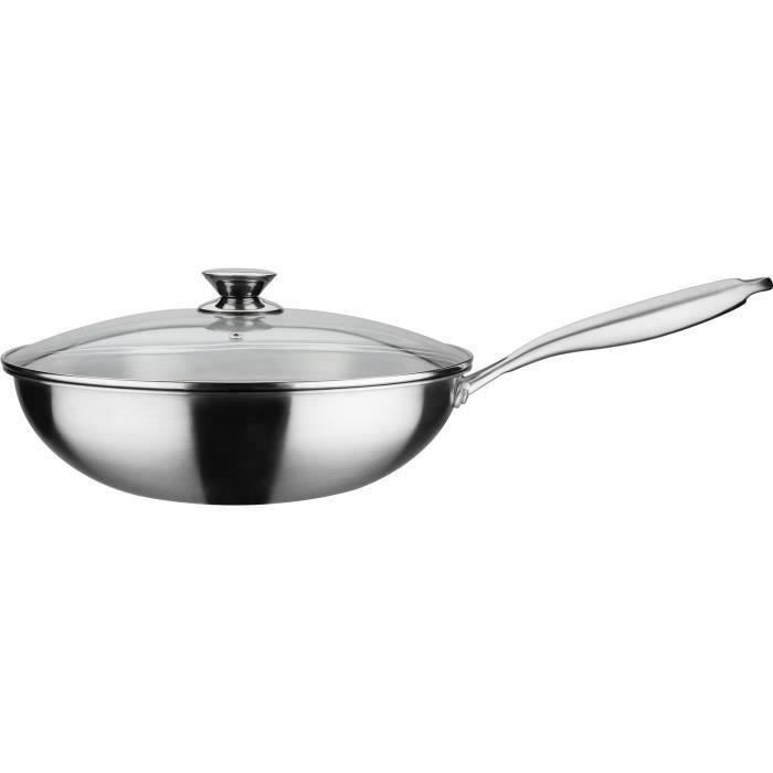 GSW Wok pro with lid - Ø 32 cm - 3-PLY bottom - Riveted handle - Stainless steel - All heat sources including induction