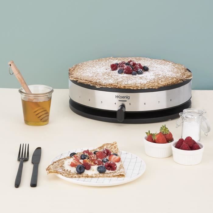 HKoeNIG KREP29 Crepiere 33cm - Temperature up to 230 ° C - 1300W - Non-stick coating - Heating indicator - Stainless steel band