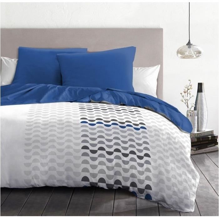 AMBROISIE Microfiber Duvet Cover Set - 1 Duvet Cover 220 x 240 cm + 2 Pillowcases 63 x 63 cm - Blue