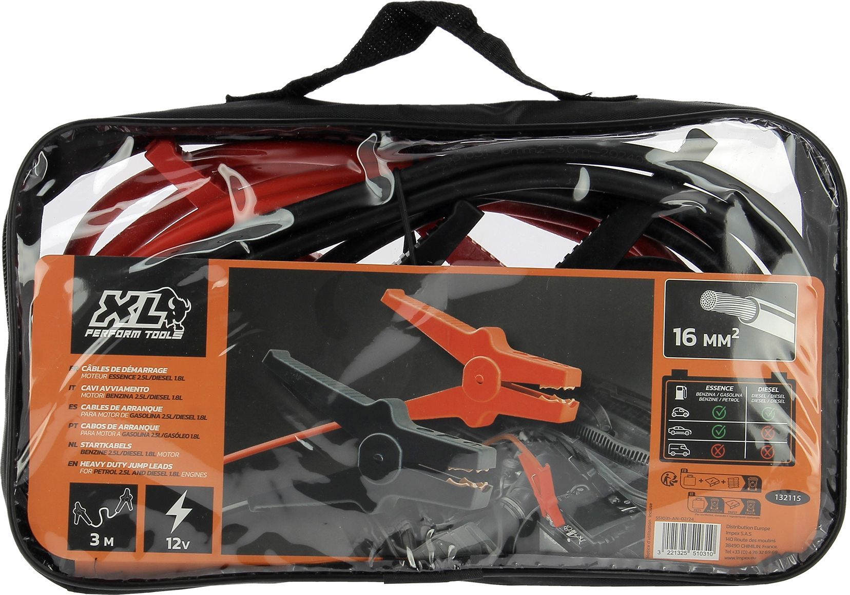 XL PERFORM TOOLS Starter Cables - Petrol engine 2,5l - 16mm²x 3m