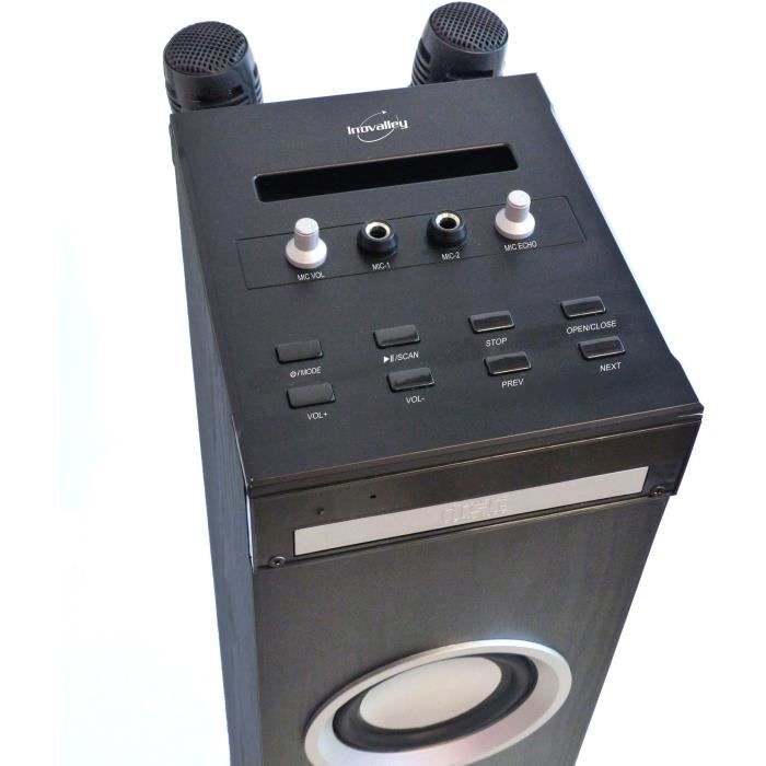 Inovalley HP49CD - Bluetooth sound tower - CD player and Karaoke function - 100W - FM radio - USB port - Aux-in input - Black