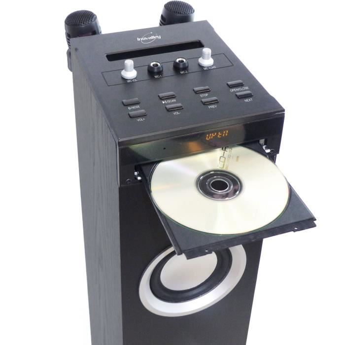 Inovalley HP49CD - Bluetooth sound tower - CD player and Karaoke function - 100W - FM radio - USB port - Aux-in input - Black