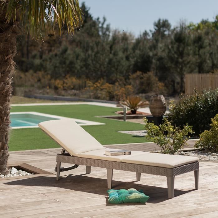 ALLIBERT by KETER - Jaipur 4-position sun lounger with cushion - rattan imitation - cappuccino color.
