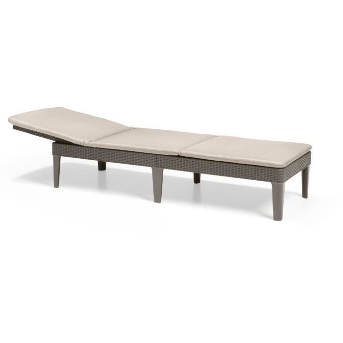 ALLIBERT by KETER - Jaipur 4-position sun lounger with cushion - rattan imitation - cappuccino color.