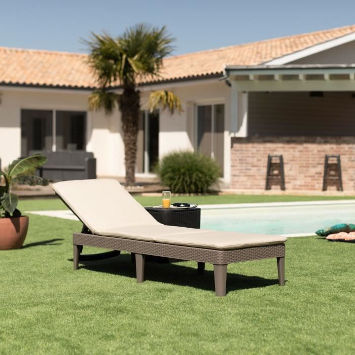 ALLIBERT by KETER - Jaipur 4-position sun lounger with cushion - rattan imitation - cappuccino color.