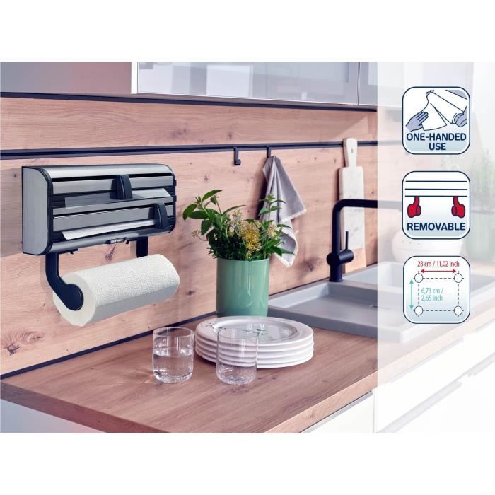 LEIFHEIT Paper towel dispenser aluminum film Parat Royal 25793 Leifheit practical wall-mounted dispenser 3 rolls with sharp blades