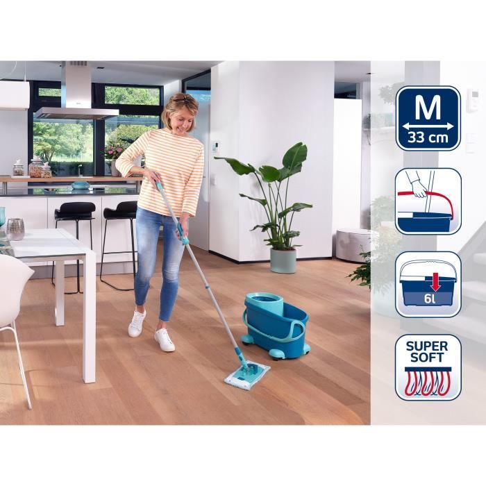 LEIFHEIT Clean Twist M Ergo mobile 52121 Floor cleaning kit - Floor mop with cover, easy-spin bucket, wheels