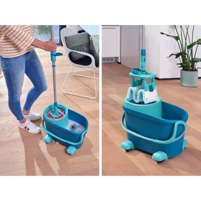 LEIFHEIT Clean Twist M Ergo mobile 52121 Floor cleaning kit - Floor mop with cover, easy-spin bucket, wheels