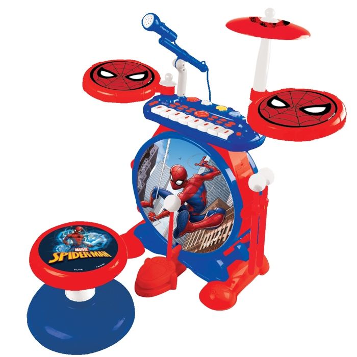 SPIDER-MAN Complete Electronic Light Drum Kit with keyboard, cymbals and stool - LEXIBOOK