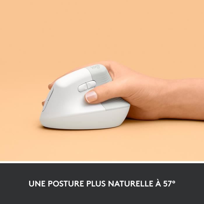 Logitech Lift Ergonomic Vertical Wireless Mouse, Bluetooth or Logi Bolt USB Receiver, Silent - Off-White