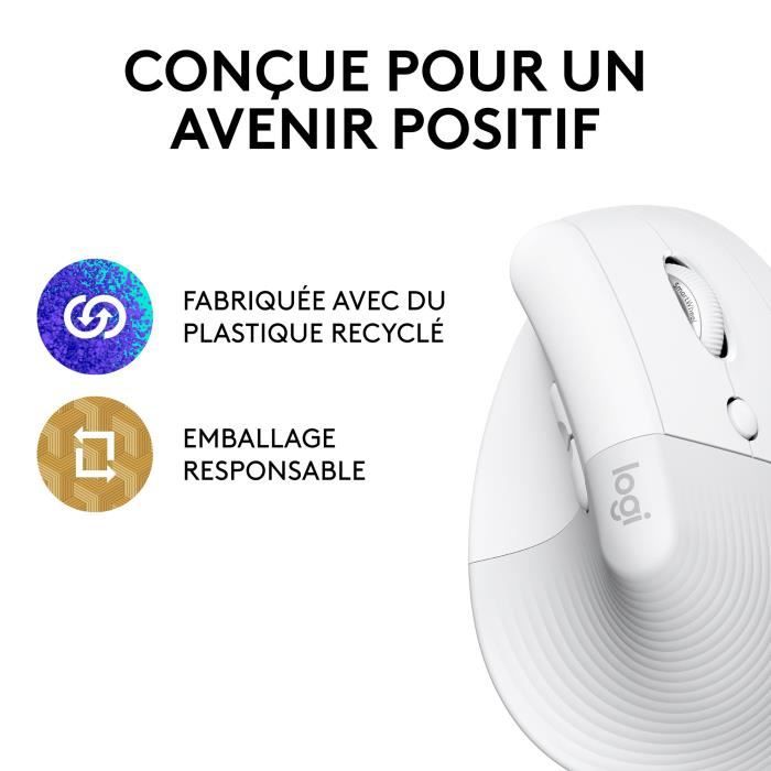Logitech Lift Ergonomic Vertical Wireless Mouse, Bluetooth or Logi Bolt USB Receiver, Silent - Off-White