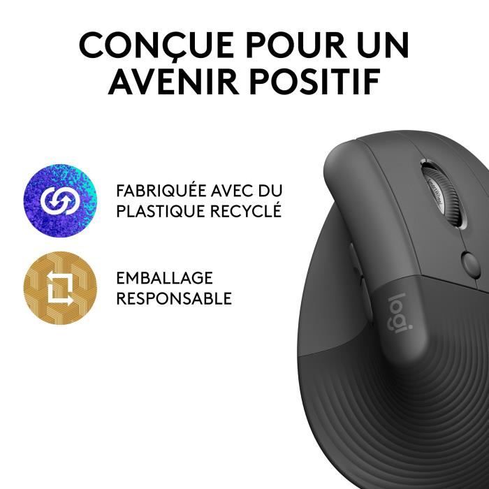 Logitech Lift Ergonomic Vertical Wireless Mouse, Bluetooth or Logi Bolt USB Receiver, Silent - Graphite