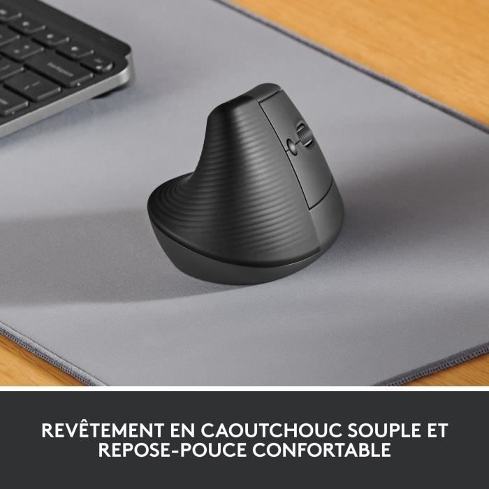 Logitech Lift Ergonomic Vertical Wireless Mouse, Bluetooth or Logi Bolt USB Receiver, Silent - Graphite
