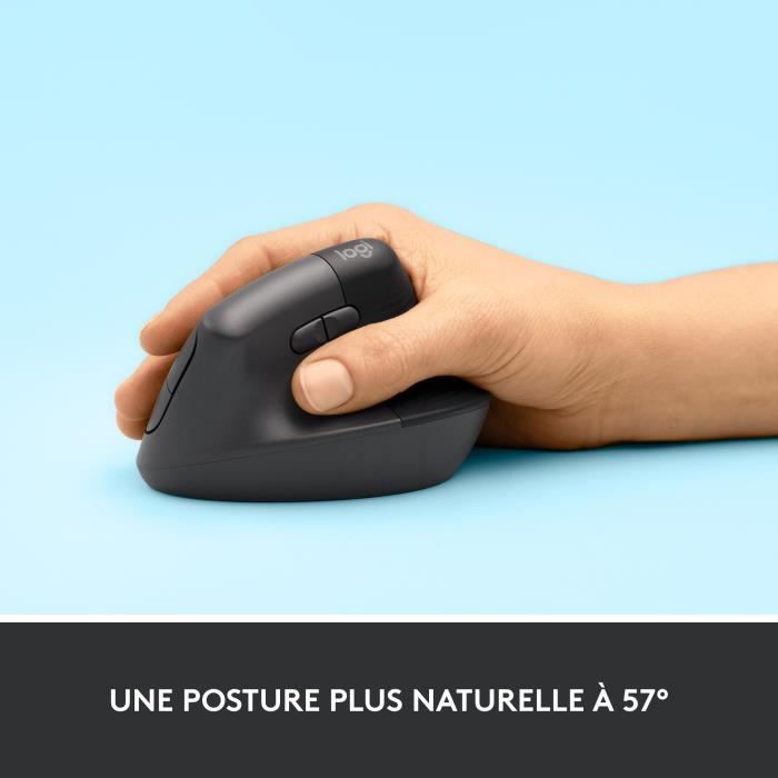 Logitech Lift Ergonomic Vertical Wireless Mouse, Bluetooth or Logi Bolt USB Receiver, Silent - Graphite