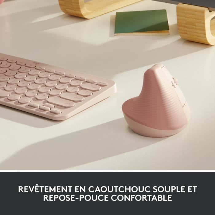 Logitech Lift Ergonomic Vertical Wireless Mouse, Bluetooth or Logi Bolt USB Receiver, Silent - Pink
