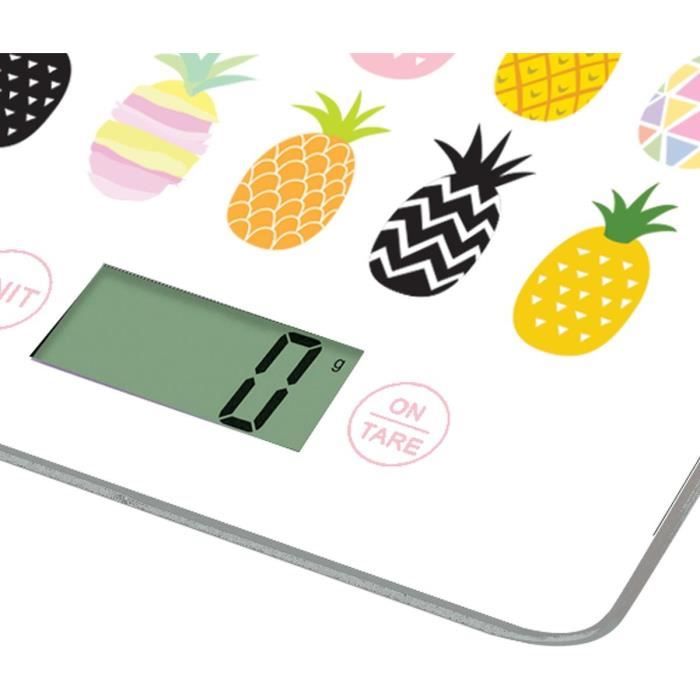 LITTLE BALANCE 8341 Slim Electronic Kitchen Scale - 5 kg / 1 g - Tempered Glass Top - Extra-flat - BD Ananas